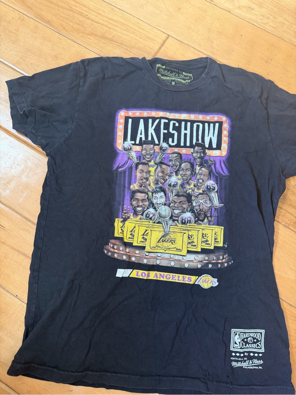 Mitchell & Ness Black Lakers 'Lakeshow' Graphic Tee with Purple & Yellow Art